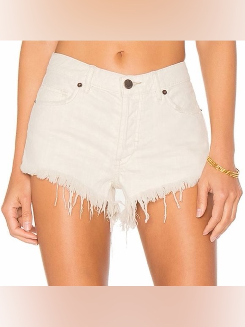 Free People We The Free Frayed Hem High Rise White Denim Shorts 26